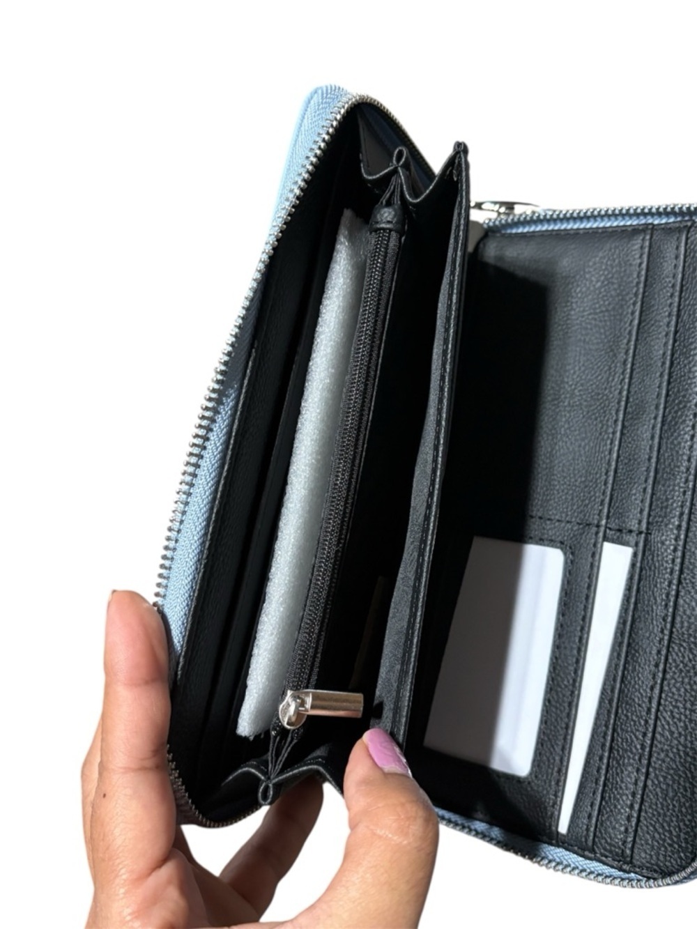 Steve Madden Light Blue Zip Clutch with Silver Bar - Picture 6 of 10